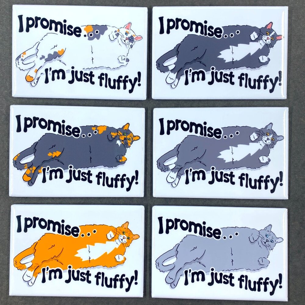 Funny Cat Magnet, Handmade Pet Portrait Gift 2x3" - 8 Colors Available